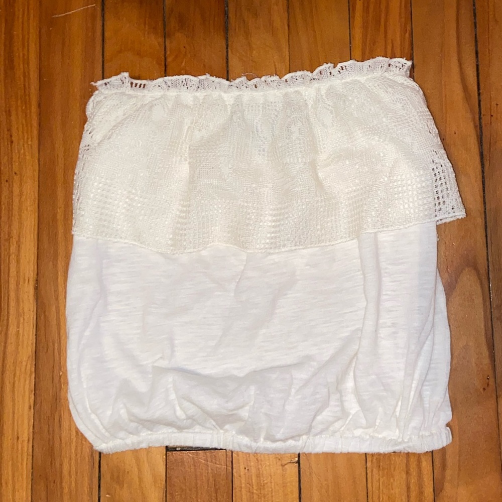 Cream Lace Tube Top with Elastic Bottom